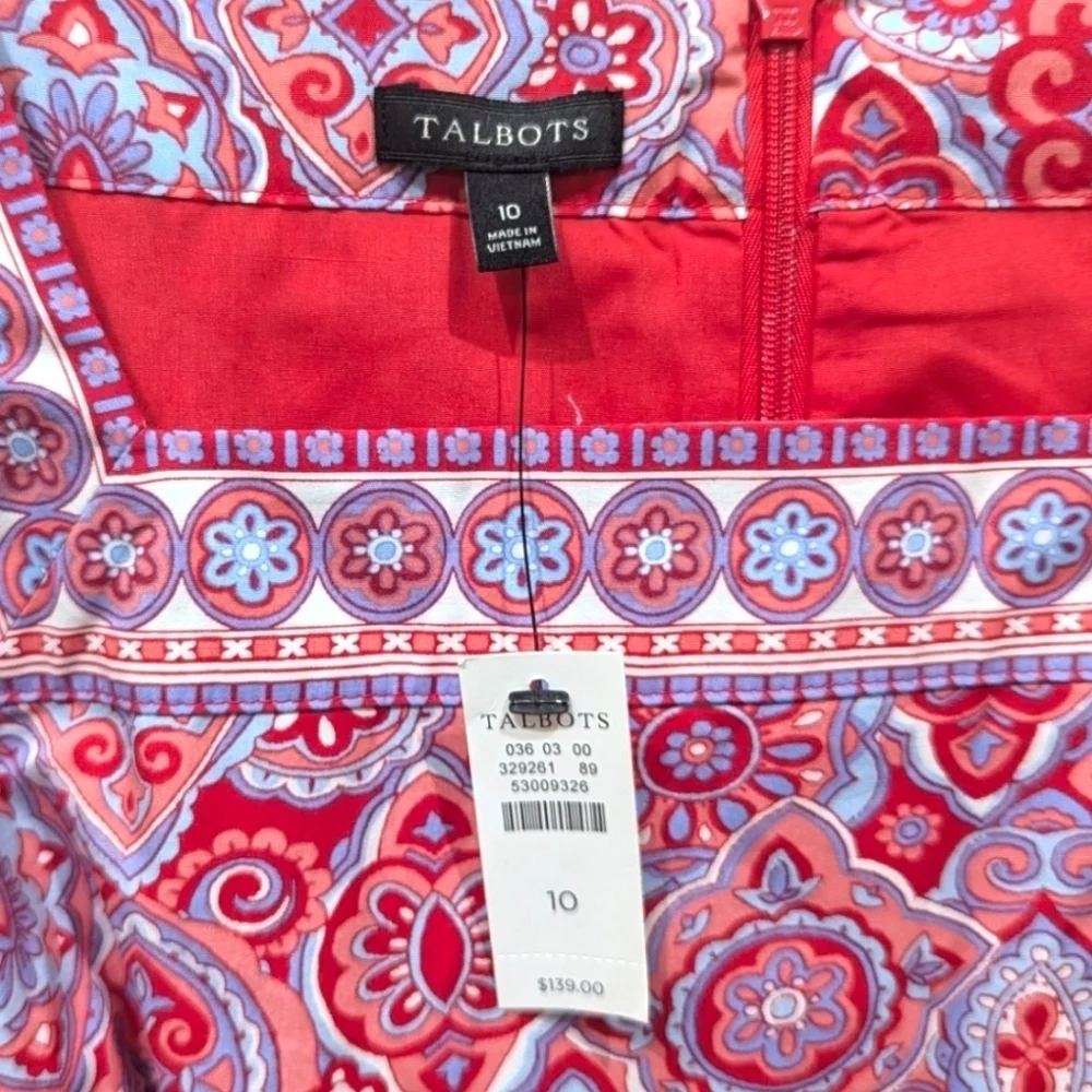Talbots Sleeveless Fit & Flare Red & Purple Paisley Print Dress (10)